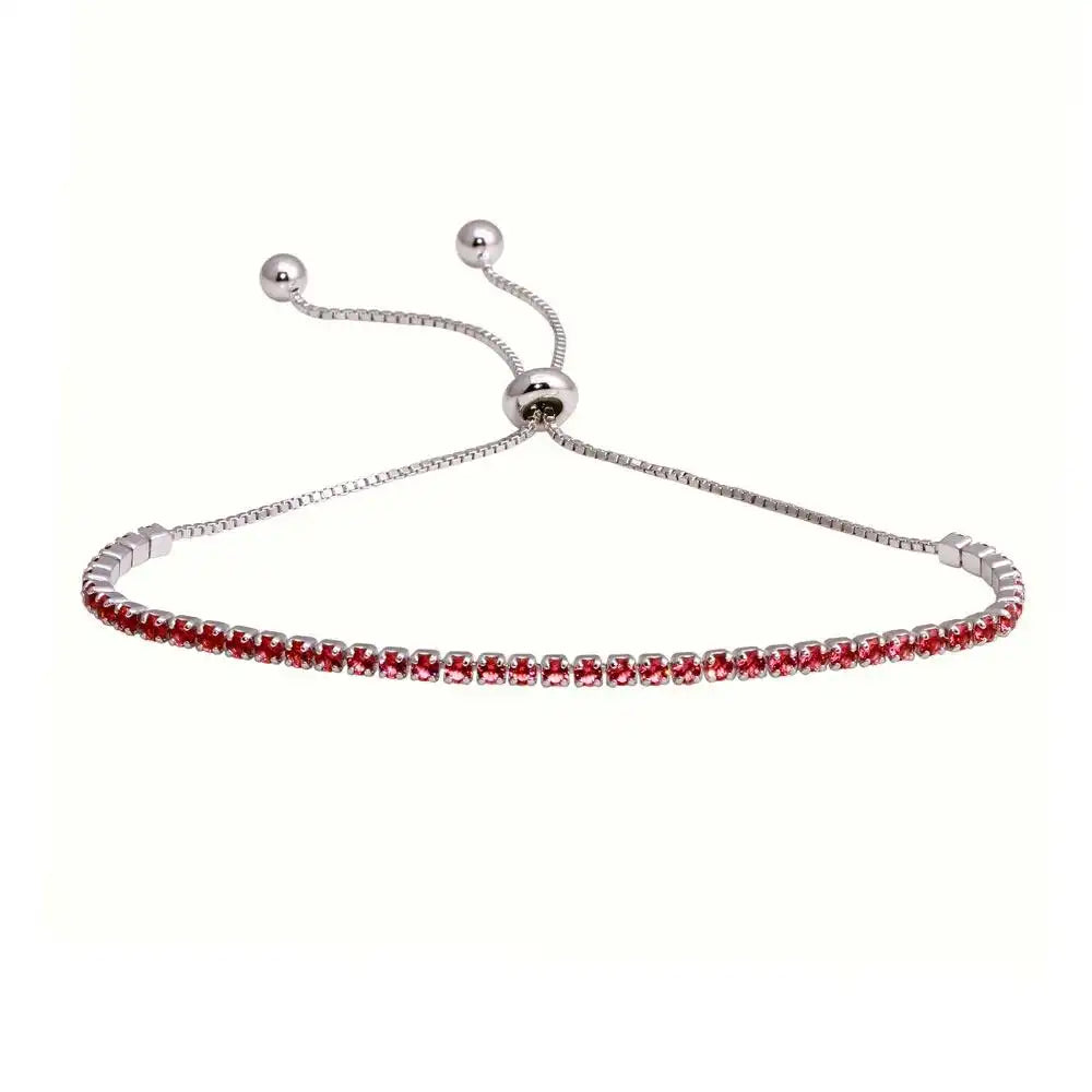 925 Sterling Silver Rhodium Plated Red CZ Lariat Bracelet