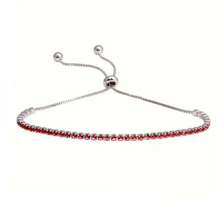 925 Sterling Silver Rhodium Plated Red CZ Lariat Bracelet