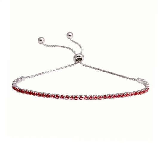 925 Sterling Silver Rhodium Plated Red CZ Lariat Bracelet