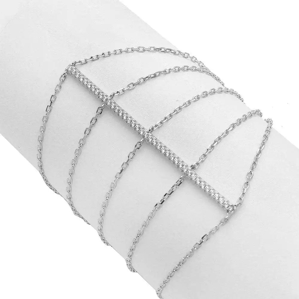 925 Sterling Silver Rhodium Plated CZ Line Multi Chain Bracelet