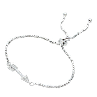 925 Sterling Silver Rhodium Plated CZ Arrow Lariat Bracelet
