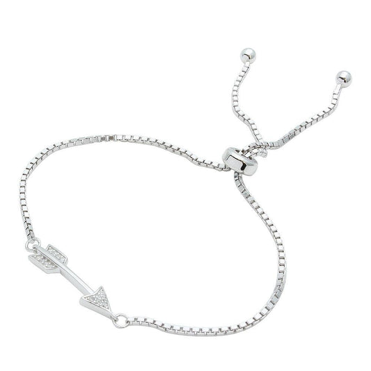 925 Sterling Silver Rhodium Plated CZ Arrow Lariat Bracelet