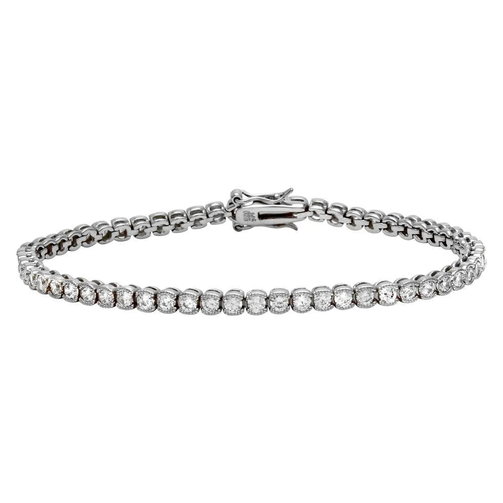 925 Sterling Silver Rhodium Plated 3.5mm Round CZ Tennis Bracelet