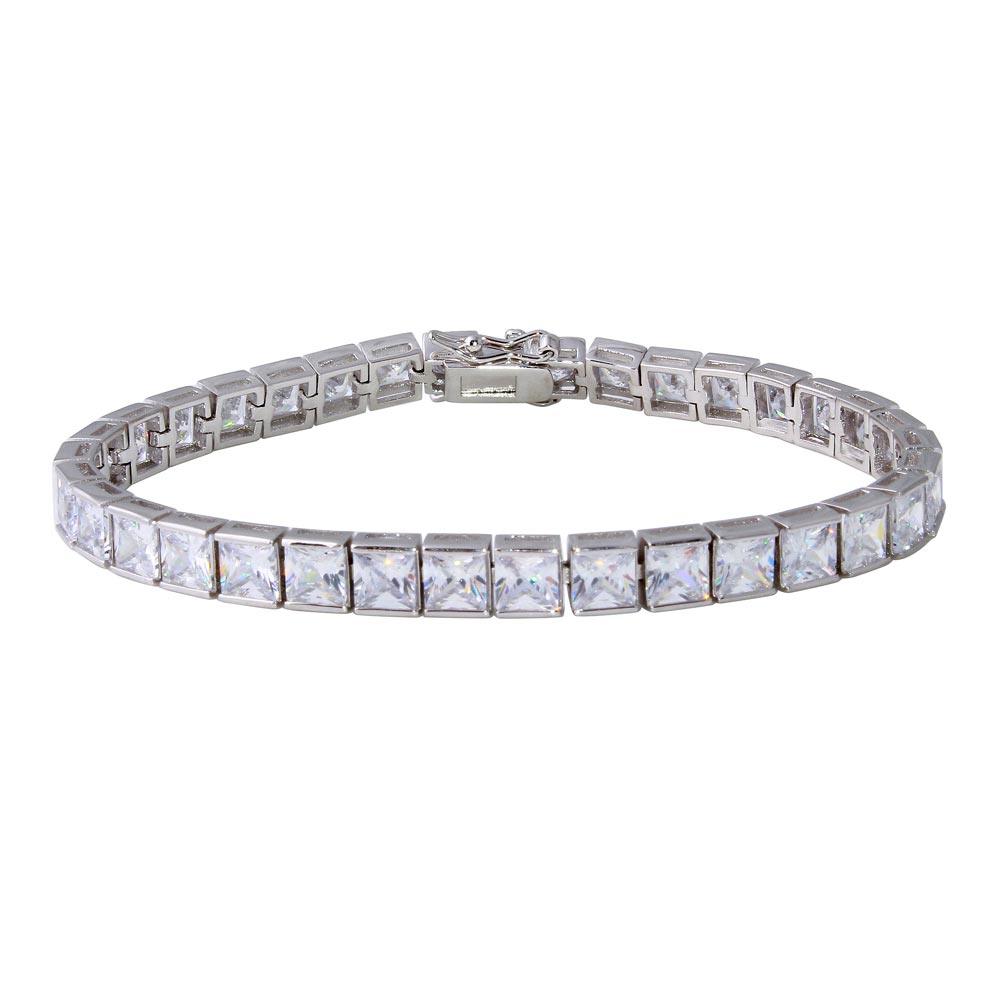 925 Sterling Silver Rhodium Plated 6mm Square CZ Tennis Bracelet
