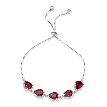 925 Sterling Silver Rhodium Plated 5 Micro Pave Colored Pear and Clear Round CZ Lariat Bracelet