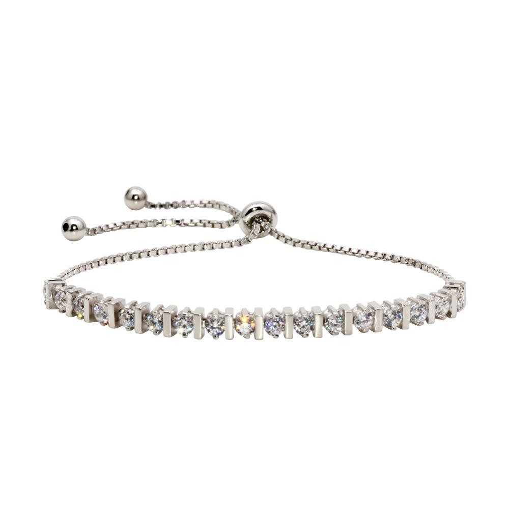 925 Sterling Silver Rhodium Plated CZ Lariat Bracelet