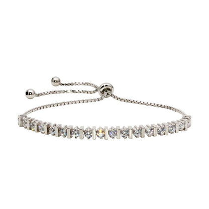 925 Sterling Silver Rhodium Plated CZ Lariat Bracelet