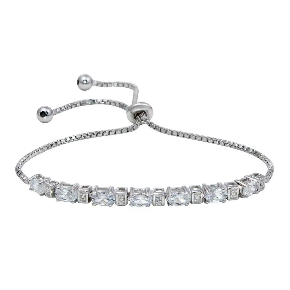 925 Sterling Silver Rhodium Plated CZ Stone Lariat Bracelet
