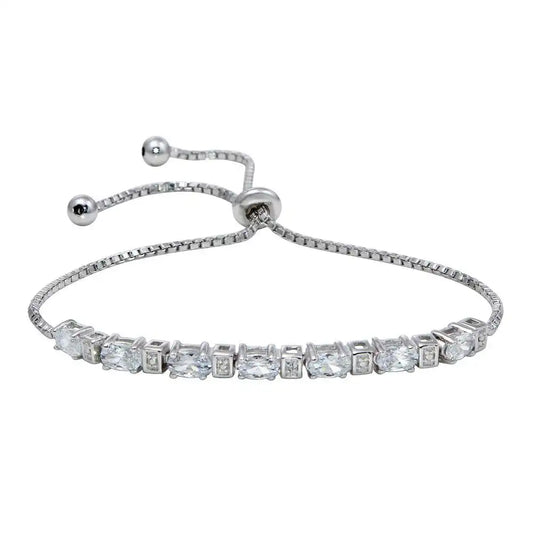 925 Sterling Silver Rhodium Plated CZ Stone Lariat Bracelet