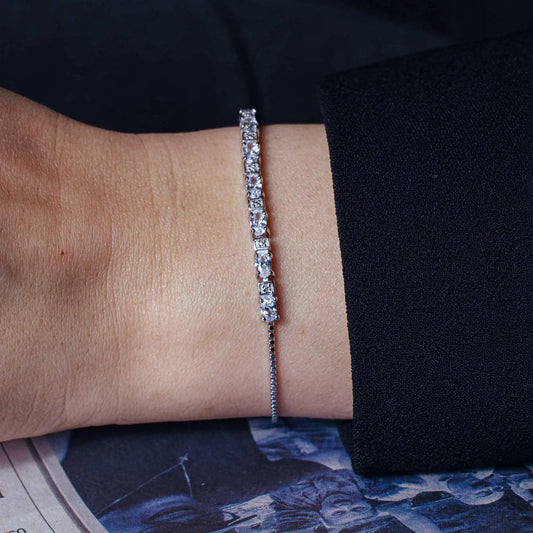 925 Sterling Silver Rhodium Plated CZ Stone Lariat Bracelet