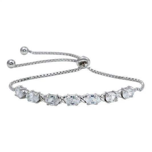 925 Sterling Silver Rhodium Plated CZ Stone Lariat Bracelet