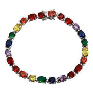 925 Sterling Silver Rhodium Plated 5.5mm Multi-Color Tennis Bracelet