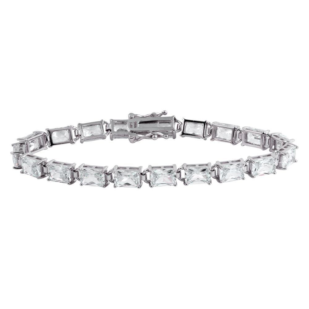 925 Sterling Silver Rhodium Plated Rectangle CZ Tennis Bracelet