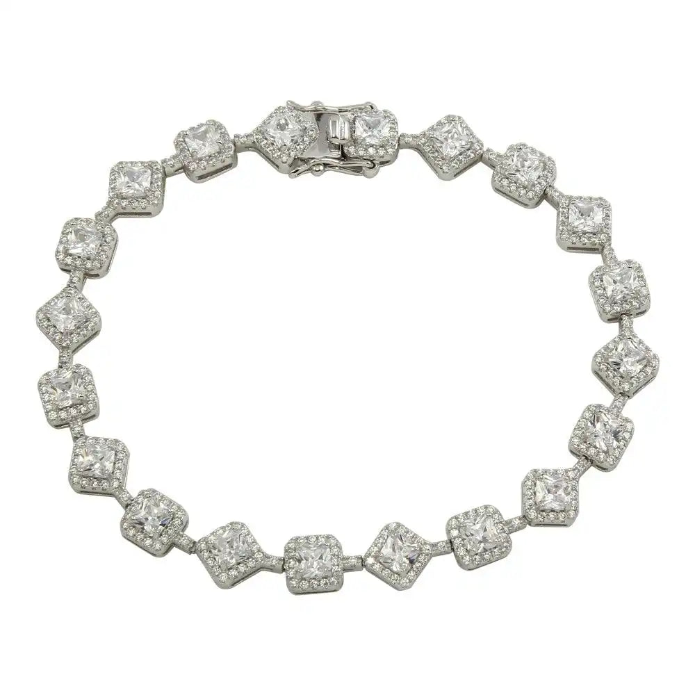 925 Sterling Silver Rhodium Plated Square CZ Tennis Bracelet