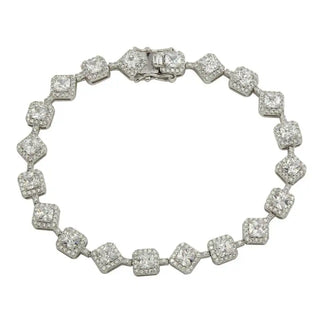 925 Sterling Silver Rhodium Plated Square CZ Tennis Bracelet