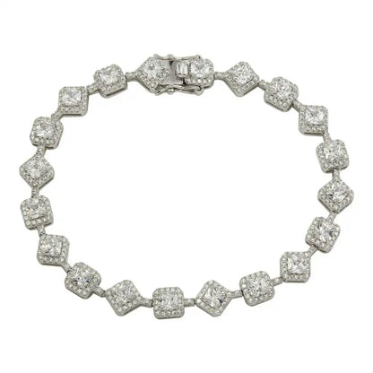 925 Sterling Silver Rhodium Plated Square CZ Tennis Bracelet