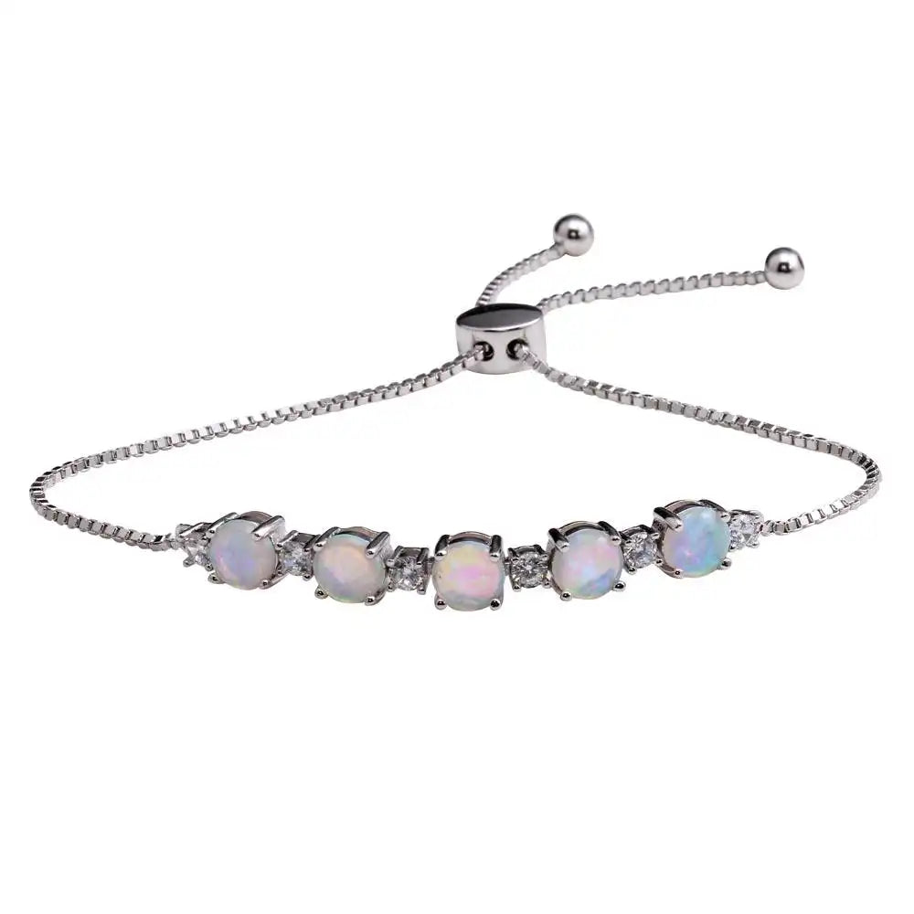 925 Sterling Silver Rhodium Plated CZ and Synthetic Opal Lariat Bracelet