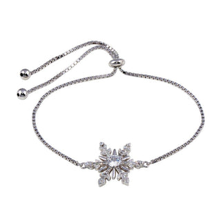 925 Sterling Silver Rhodium Plated Lariat Snow Flakes CZ Bracelet