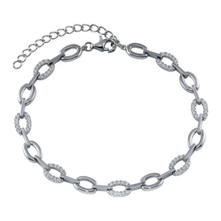 925 Sterling Silver Rhodium Plated Oval CZ Bracelet