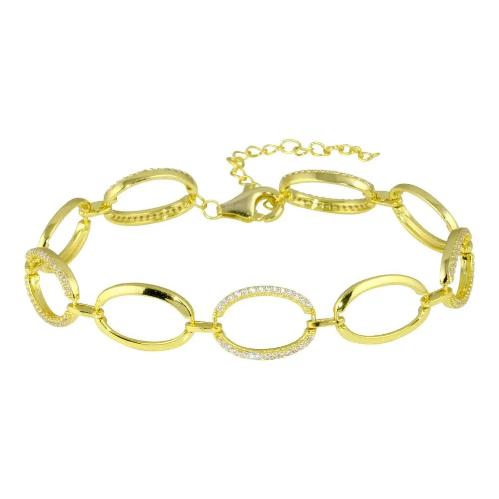 925 Sterling Silver Gold Plated Oval CZ Bracelet