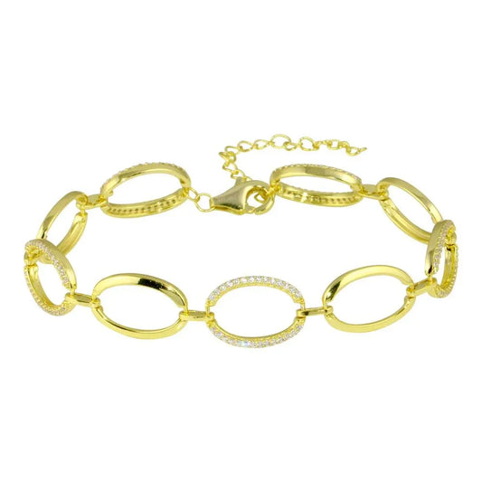 925 Sterling Silver Gold Plated Oval CZ Bracelet