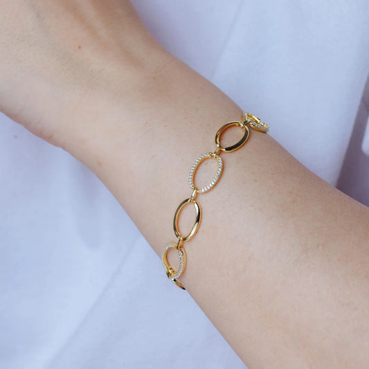 925 Sterling Silver Gold Plated Oval CZ Bracelet