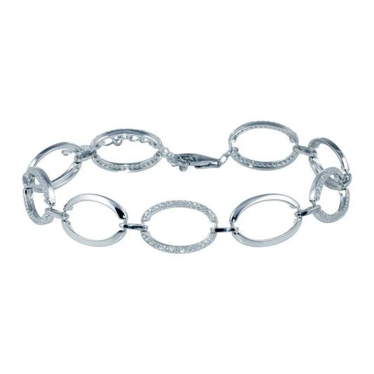 925 Sterling Silver Rhodium Plated Oval CZ Bracelet