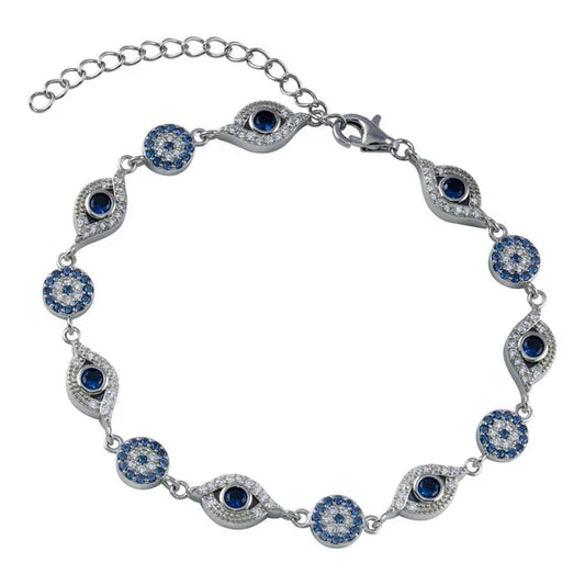 925 Sterling Silver Rhodium Plated Evil Eye CZ Bracelet