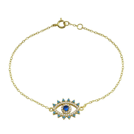 925 Sterling Silver Gold Plated Evil Eye CZ Heart Bracelet