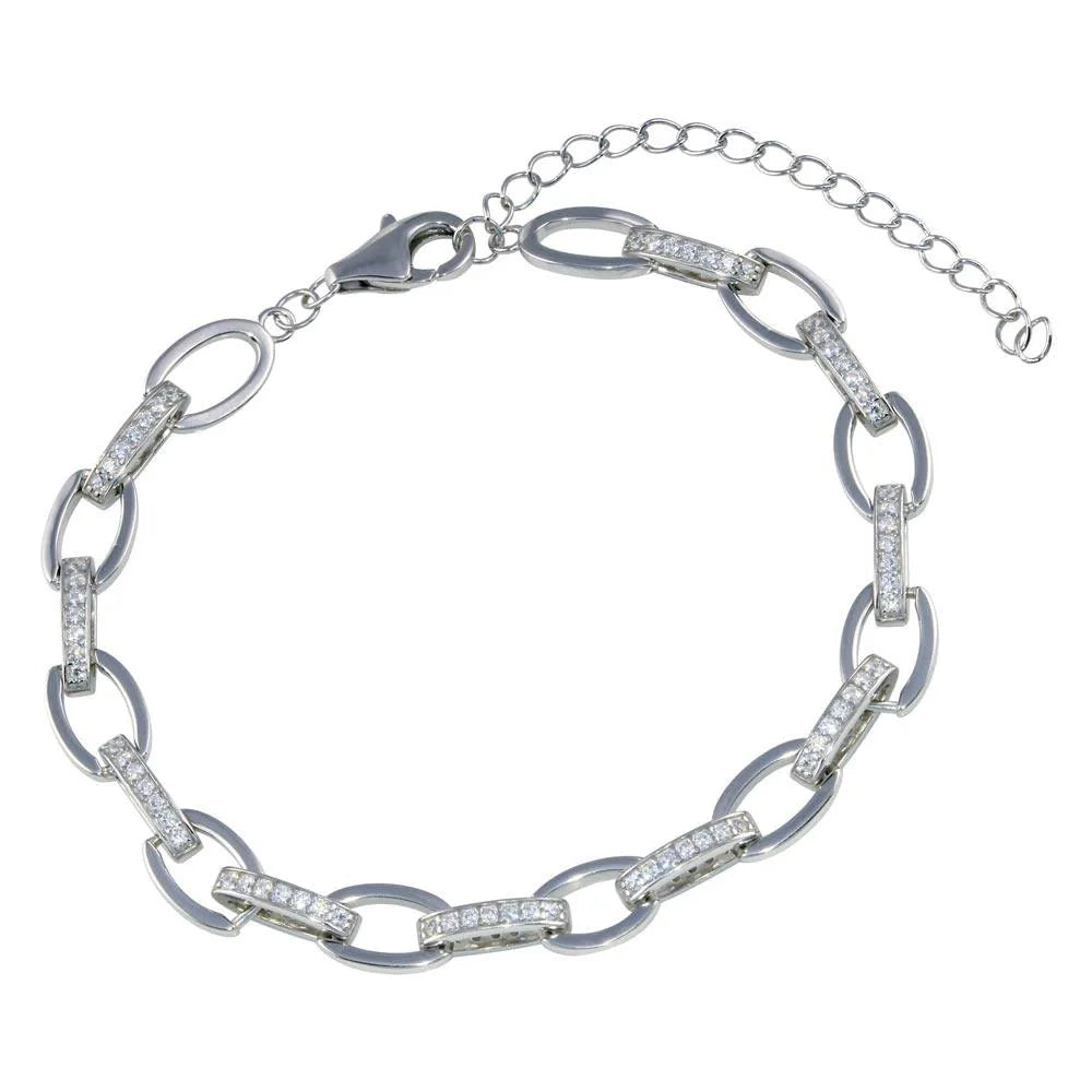 925 Sterling Silver Rhodium Plated Oval CZ Bracelet