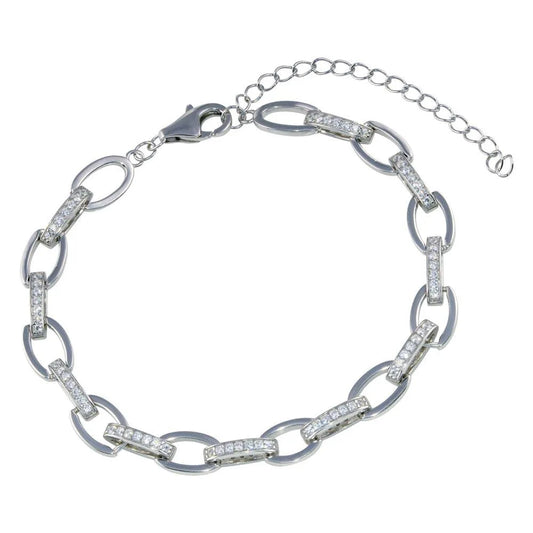 925 Sterling Silver Rhodium Plated Oval CZ Bracelet