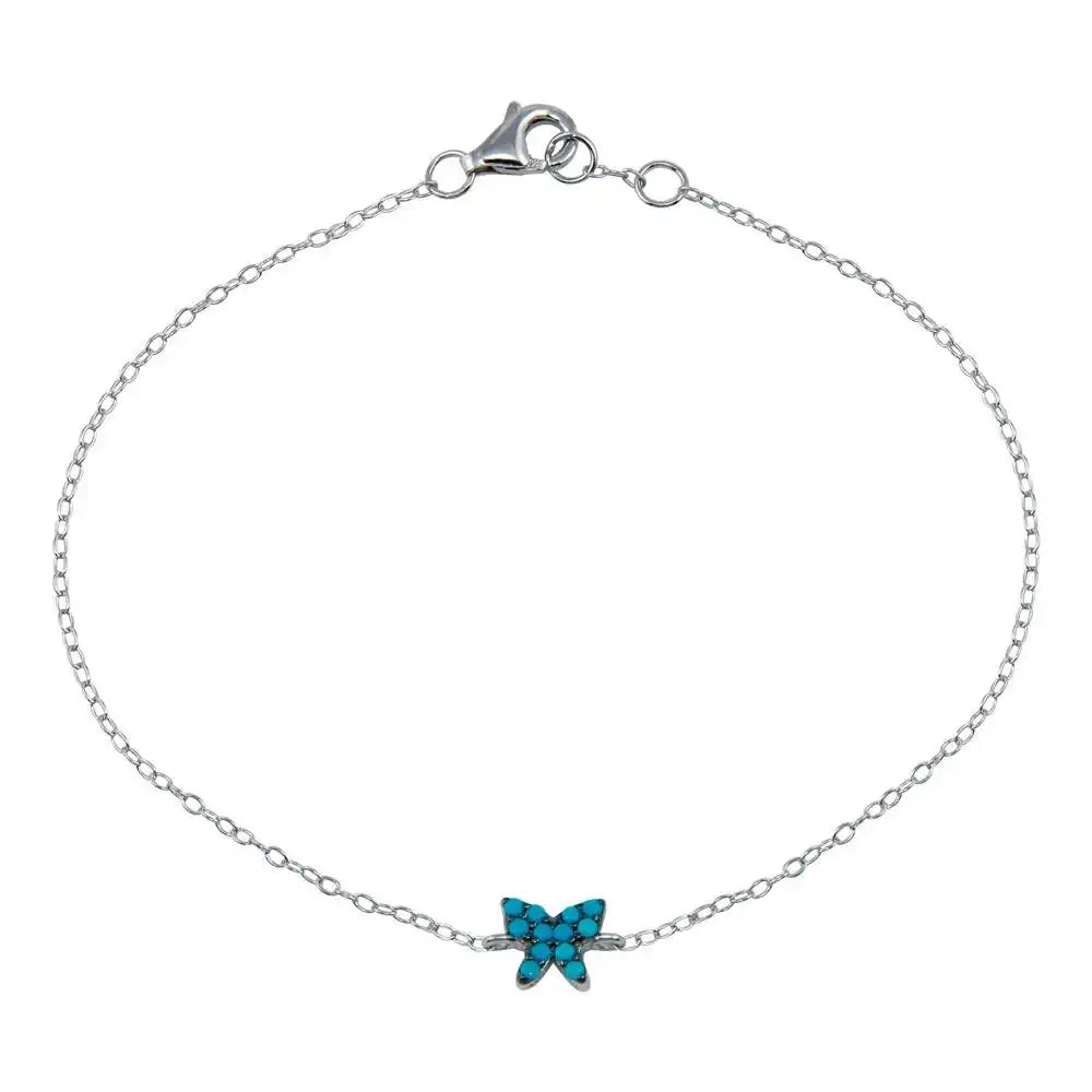 925 Sterling Silver Rhodium Plated Turquoise Butterfly Bracelet