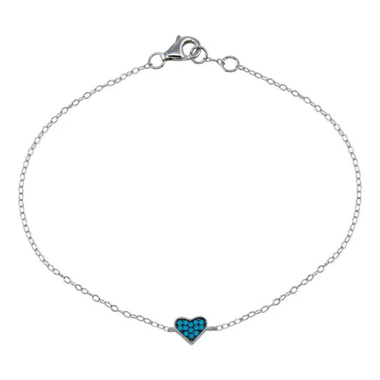 925 Sterling Silver Rhodium Plated Turquoise Heart Bracelet