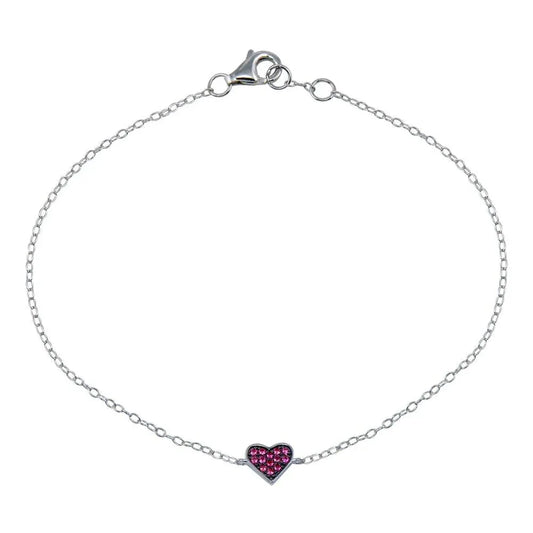 925 Sterling Silver Rhodium Plated CZ Heart Bracelet