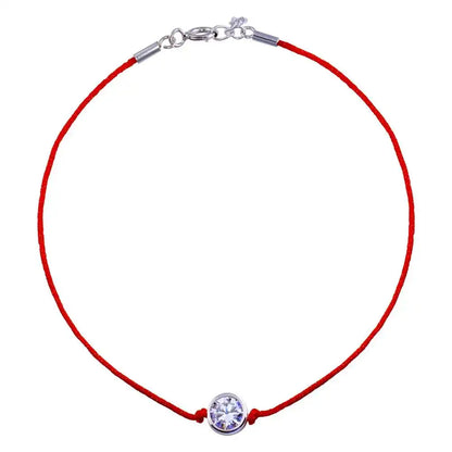 925 Sterling Silver Rhodium Plated Single CZ Red Cord Bracelet