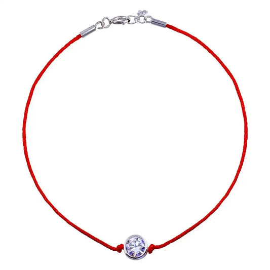 925 Sterling Silver Rhodium Plated Single CZ Red Cord Bracelet