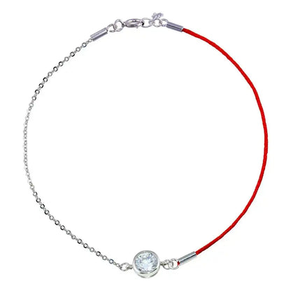 925 Sterling Silver Rhodium Plated Round CZ Red Cord Bracelet