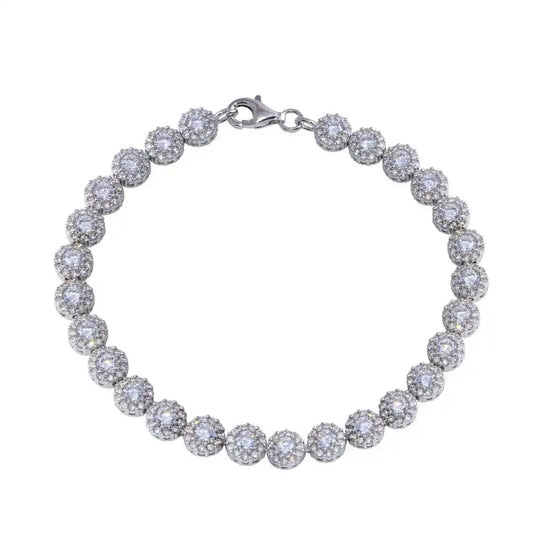 925 Sterling Silver Rhodium Plated Flower Clear CZ Bracelet
