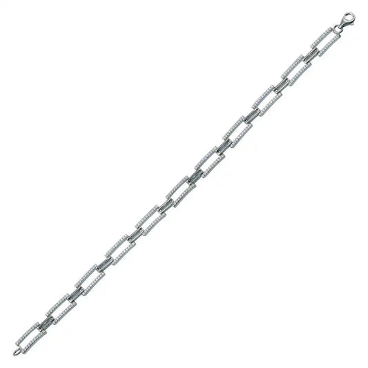 925 Sterling Silver Rhodium Plated 5.7mm CZ Rectangle Link Tennis Bracelet