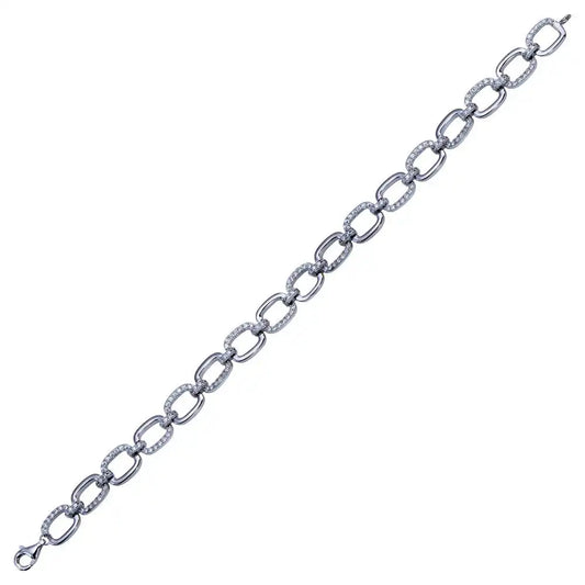 925 Sterling Silver Rhodium Plated 8mm CZ Rectangle Link Tennis Bracelet