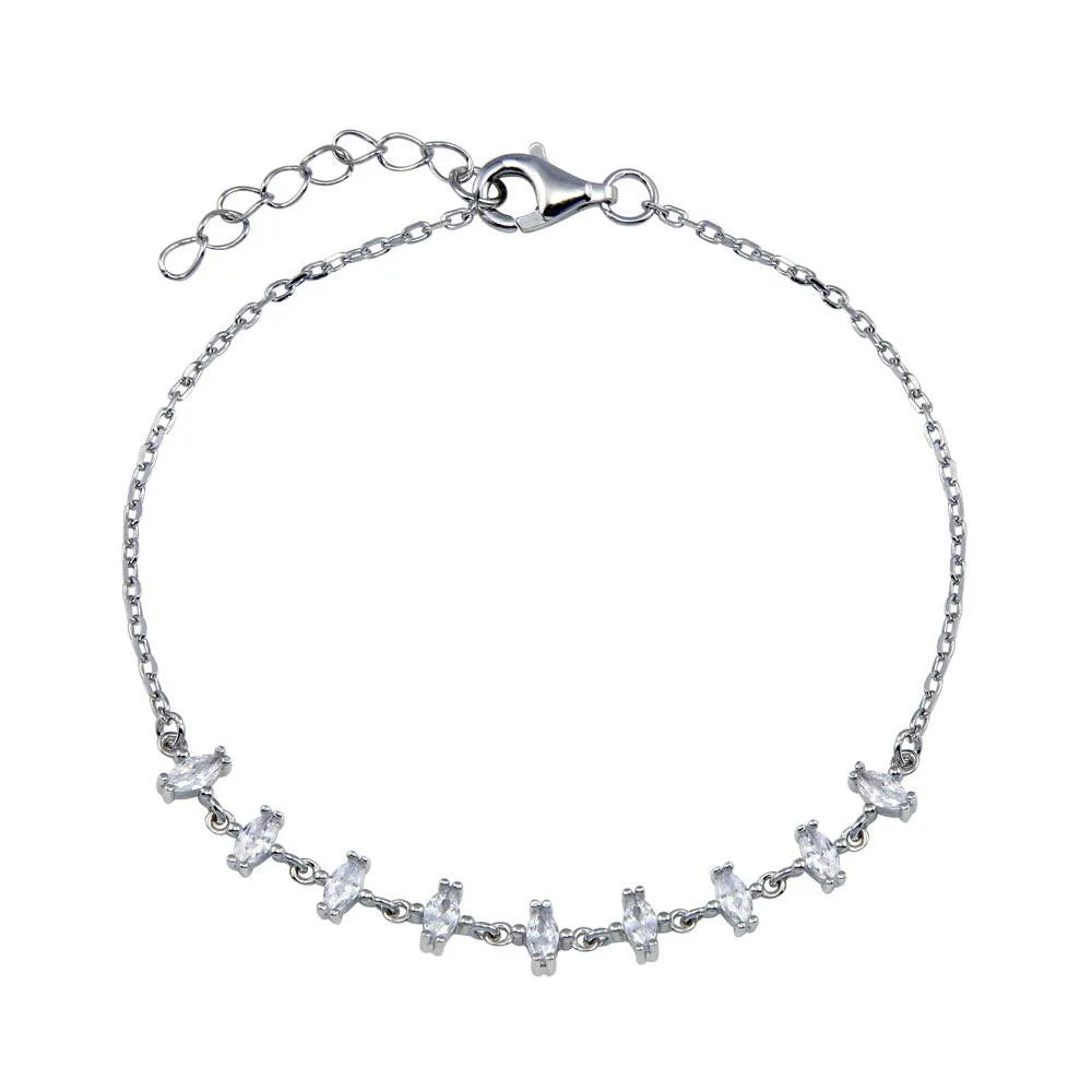 925 Sterling Silver Rhodium Plated CZ Chain Bracelet