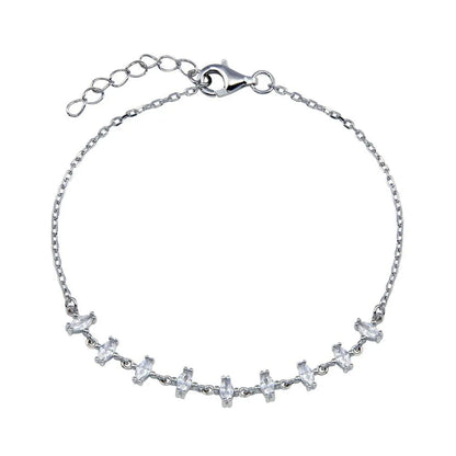 925 Sterling Silver Rhodium Plated CZ Chain Bracelet