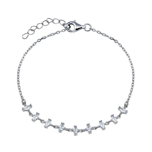 925 Sterling Silver Rhodium Plated CZ Chain Bracelet