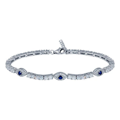 925 Sterling Silver Rhodium Plated 5mm Evil Eye Link CZ Tennis Bracelet