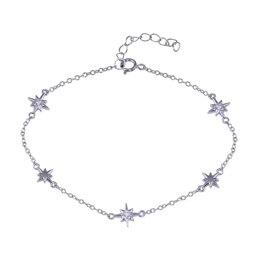 925 Sterling Silver Rhodium Plated Northstar Clear CZ Adjustable Bracelet