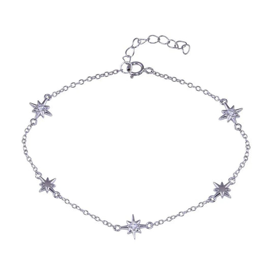 925 Sterling Silver Rhodium Plated Northstar Clear CZ Adjustable Bracelet