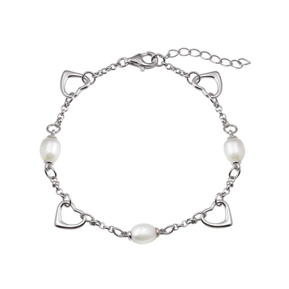 925 Sterling Silver Rhodium Plated Heart Mother of Pearl Adjustable Bracelet