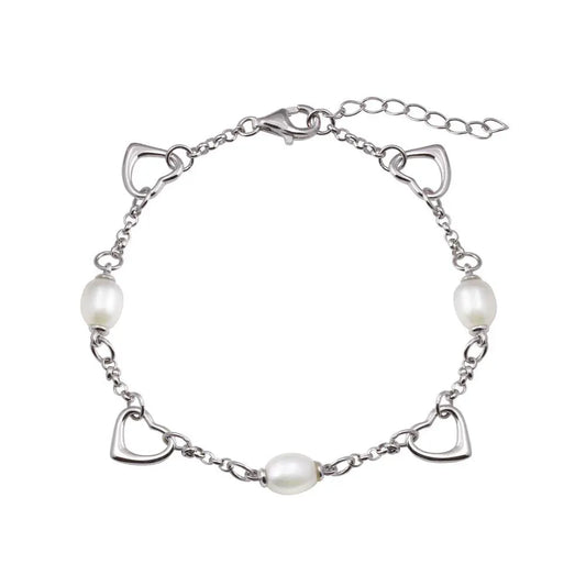 925 Sterling Silver Rhodium Plated Heart Mother of Pearl Adjustable Bracelet