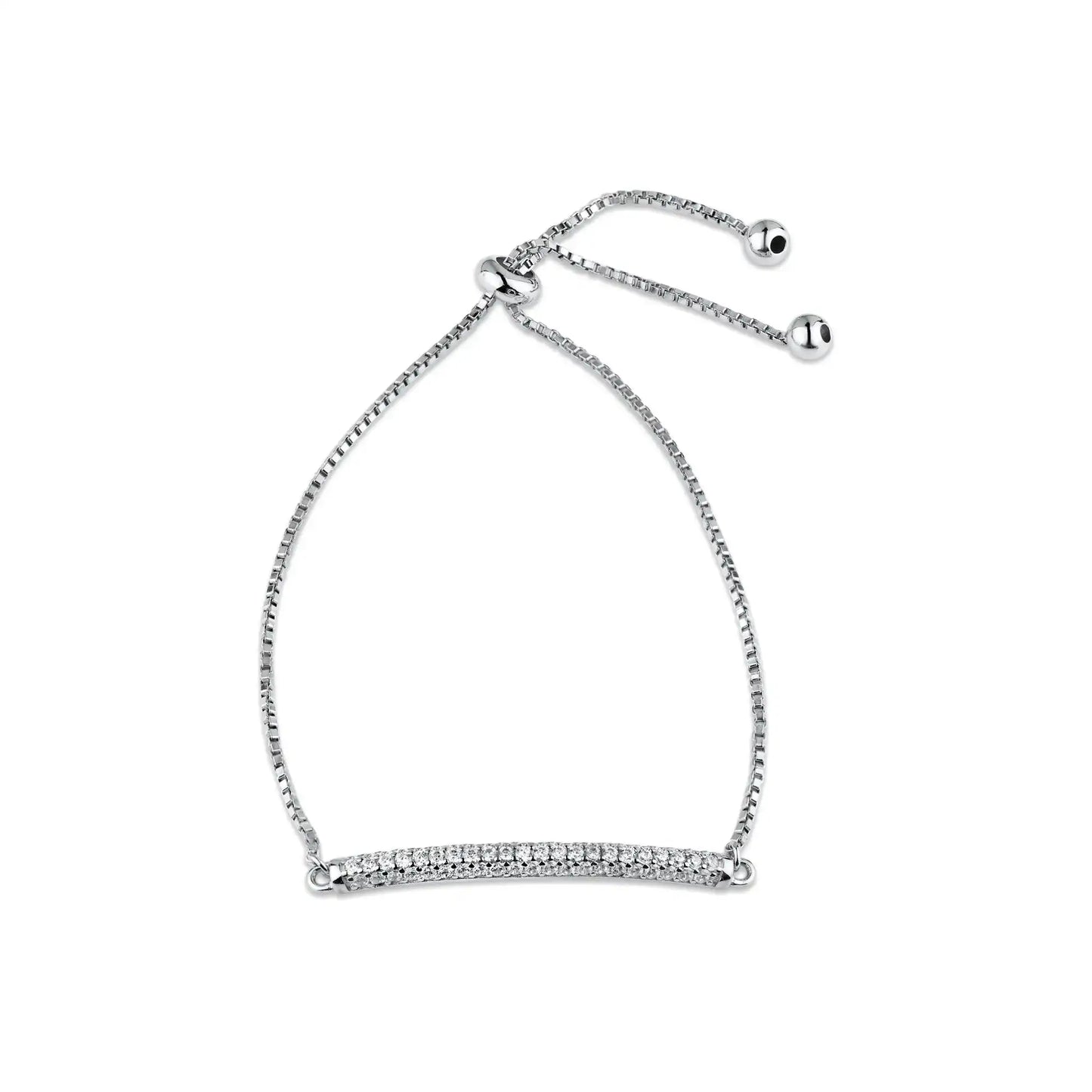 925 Sterling Silver Rhodium Plated CZ Bar Adjustable Bracelet