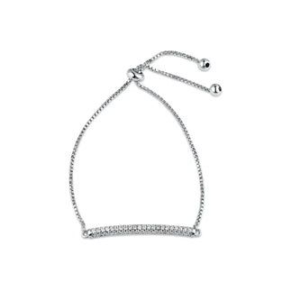 925 Sterling Silver Rhodium Plated CZ Bar Adjustable Bracelet